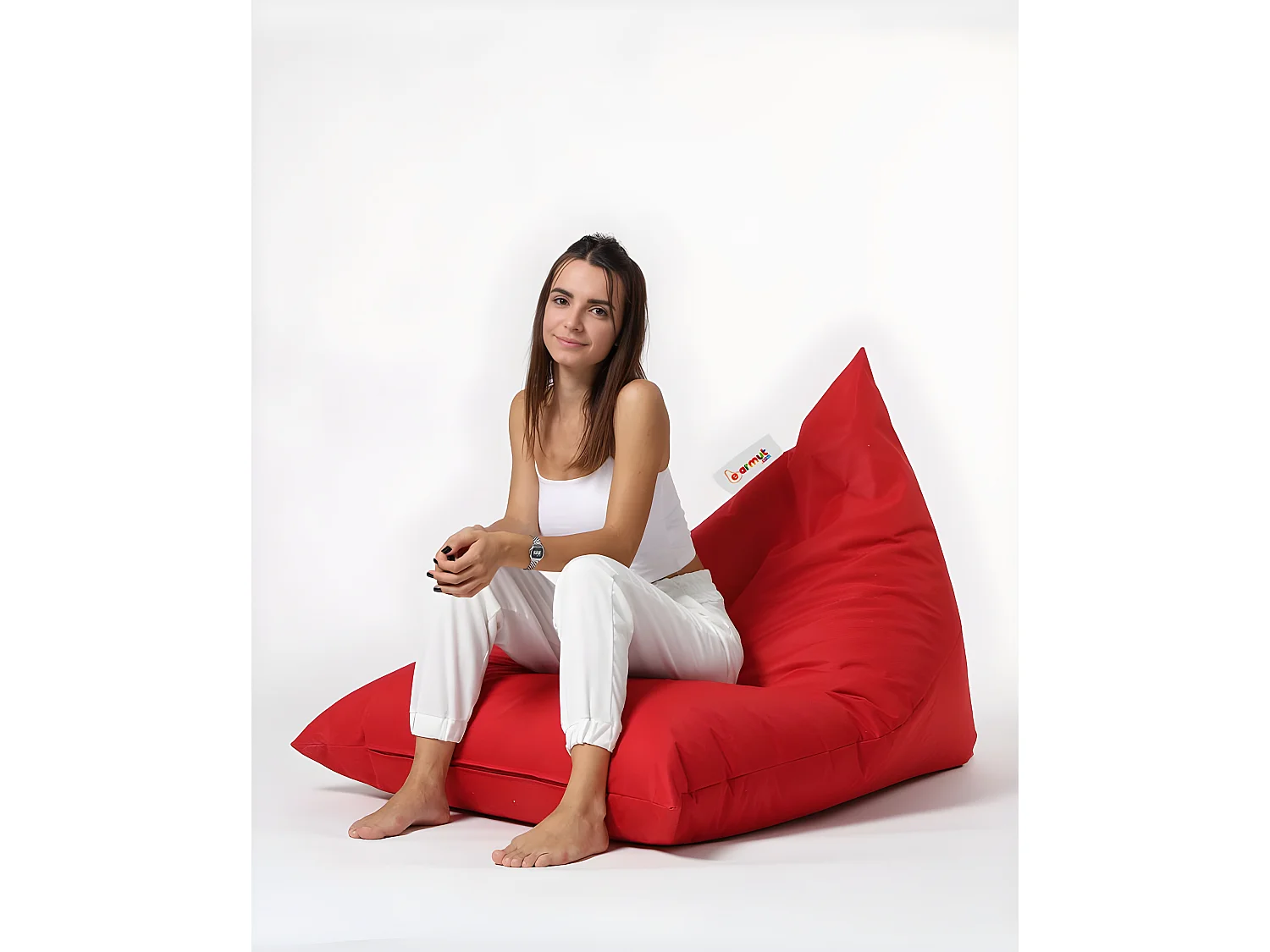 Pouf / coussin de sol triangle Gilka 90x145cm Tissu Rouge