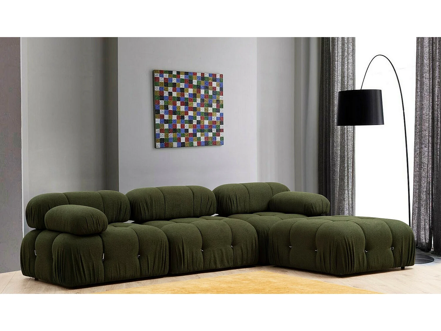 Puf Altadena A108, Verde, 45x95x95cm, Tapiz, Patas: Plástico