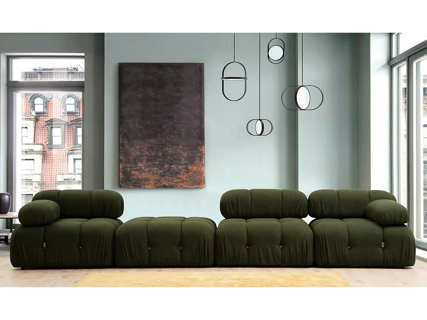 Pouf carré Nourhane Tissu Vert