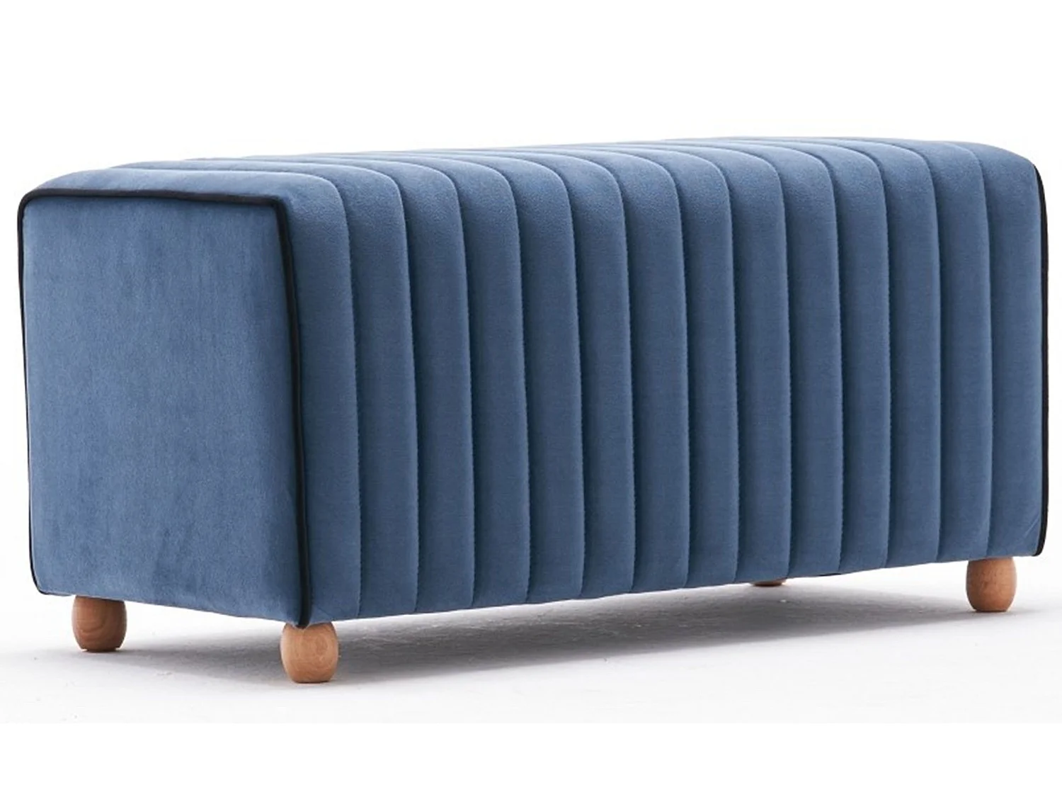 Pouf / Repose pied Sammy 80cm Bois Naturel et Velours Bleu