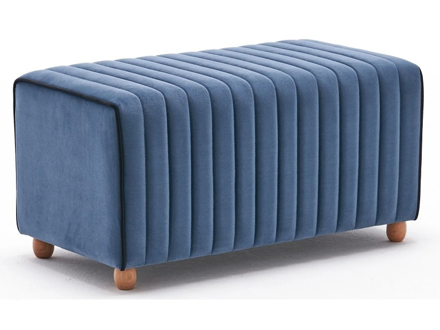 Pouf / Repose pied Sammy 80cm Bois Naturel et Velours Bleu