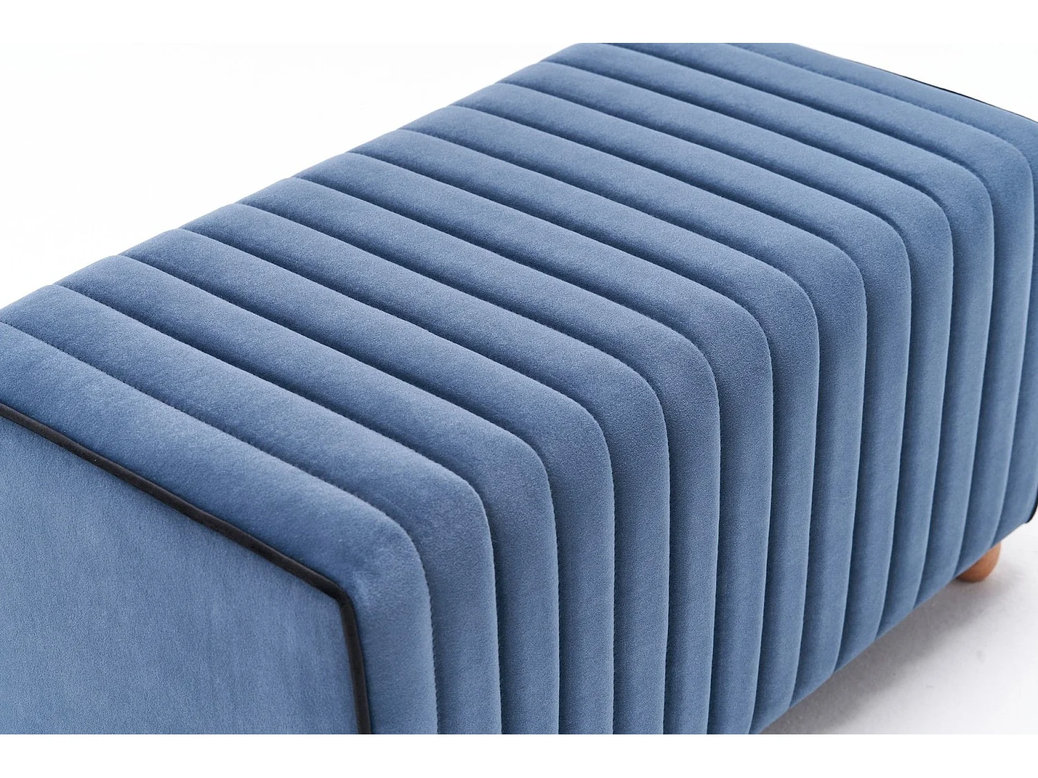 Pouf / Repose pied Sammy 80cm Bois Naturel et Velours Bleu