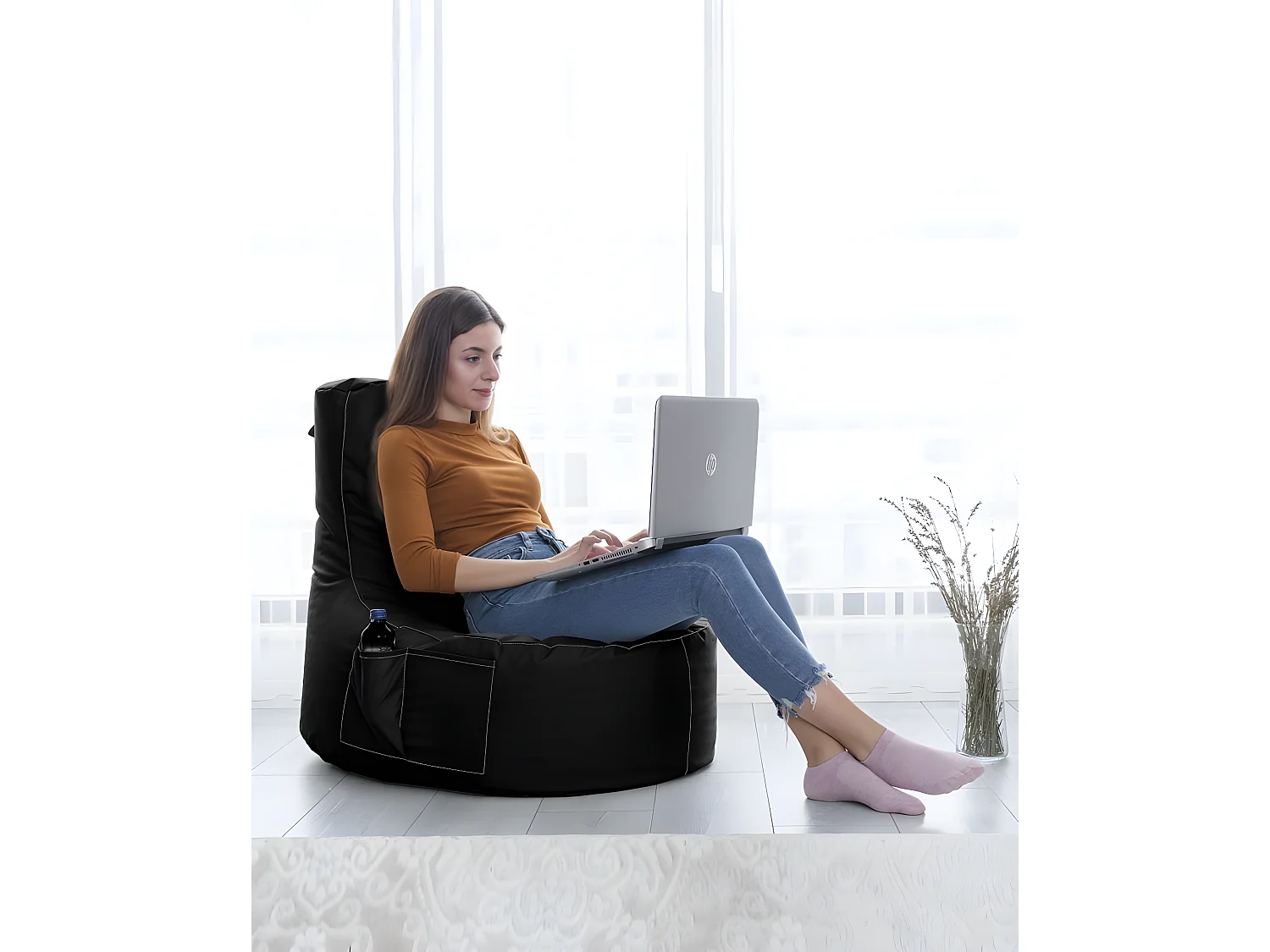 Pouf poire Arbane D70xH80cm Tissu Noir