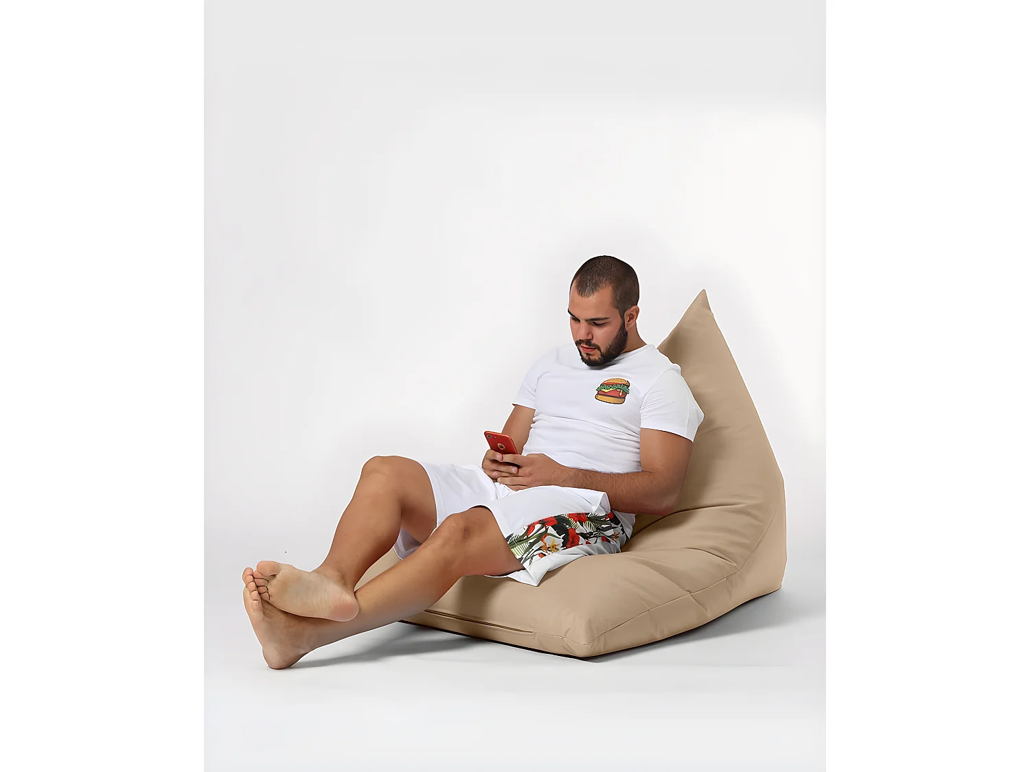 Pouf / coussin de sol triangle Gilka 90x145cm Tissu Beige