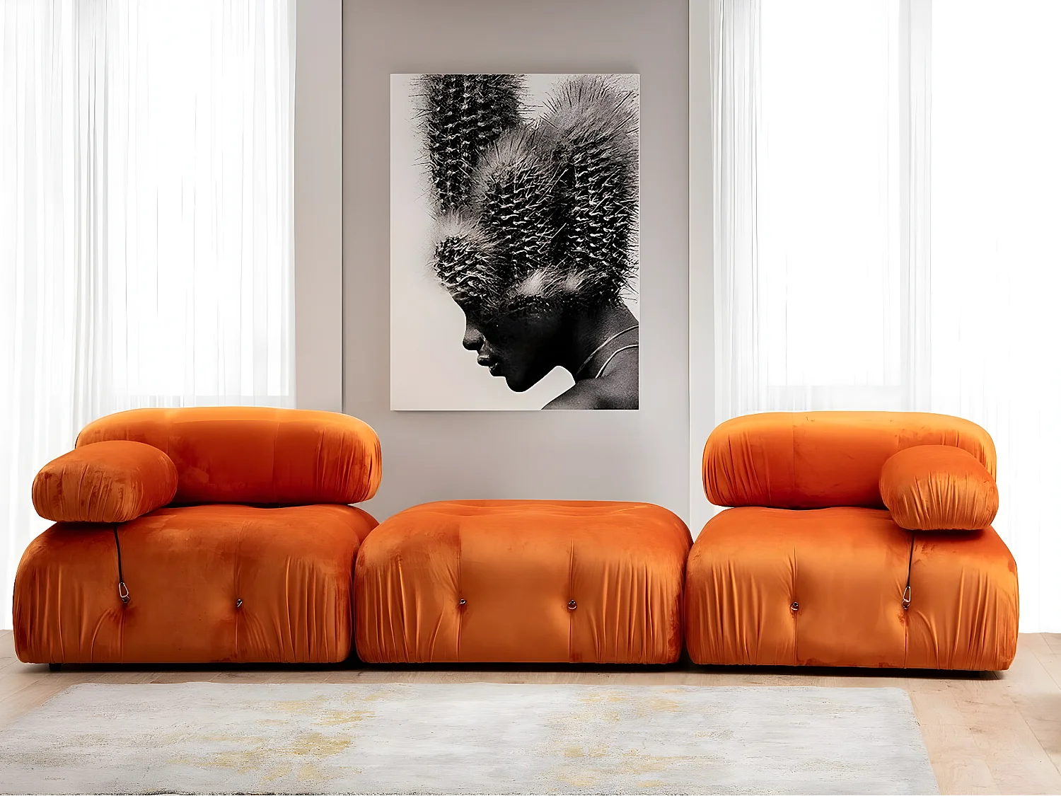 Pouf carré Nourhane Velours Orange