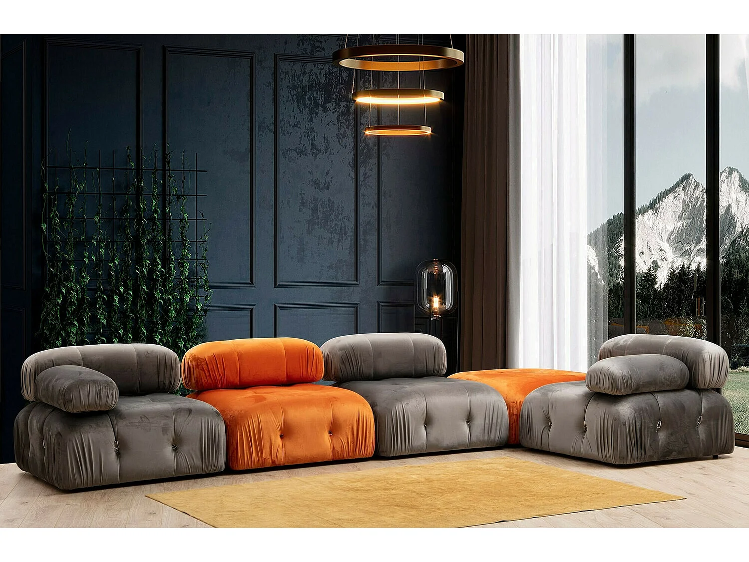 Pouf carré Nourhane Velours Orange