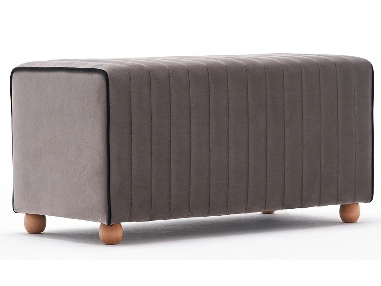 Pouf / Repose pied Sammy 80cm Bois Naturel et Velours Gris