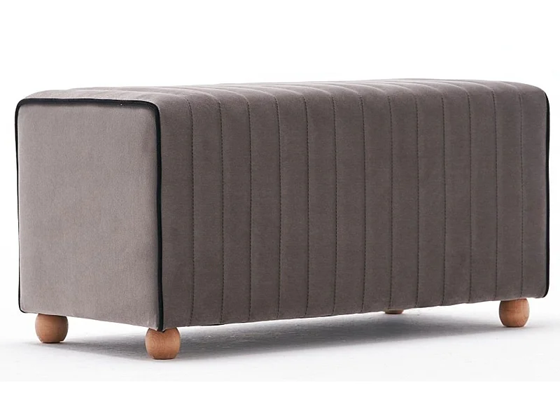 Pouf / Repose pied Sammy 80cm Bois Naturel et Velours Gris