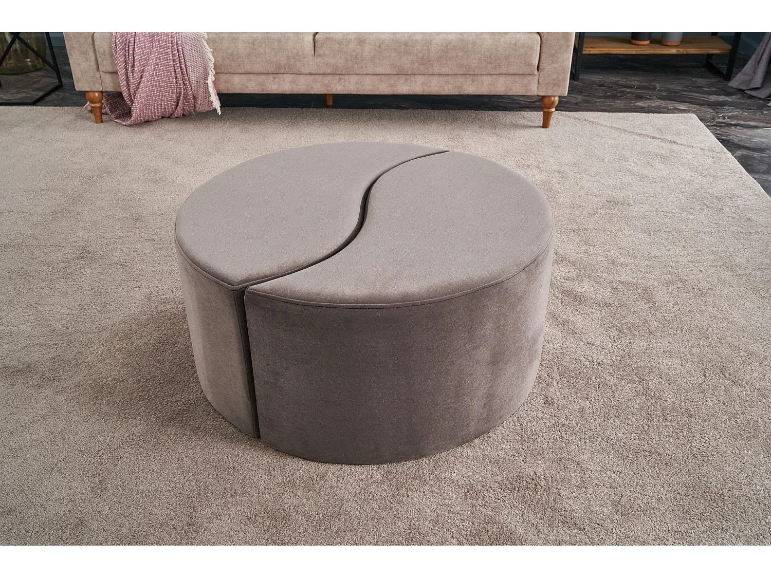 Lot de 2 poufs puzzle Ratsel L43xH40cm Velours Taupe
