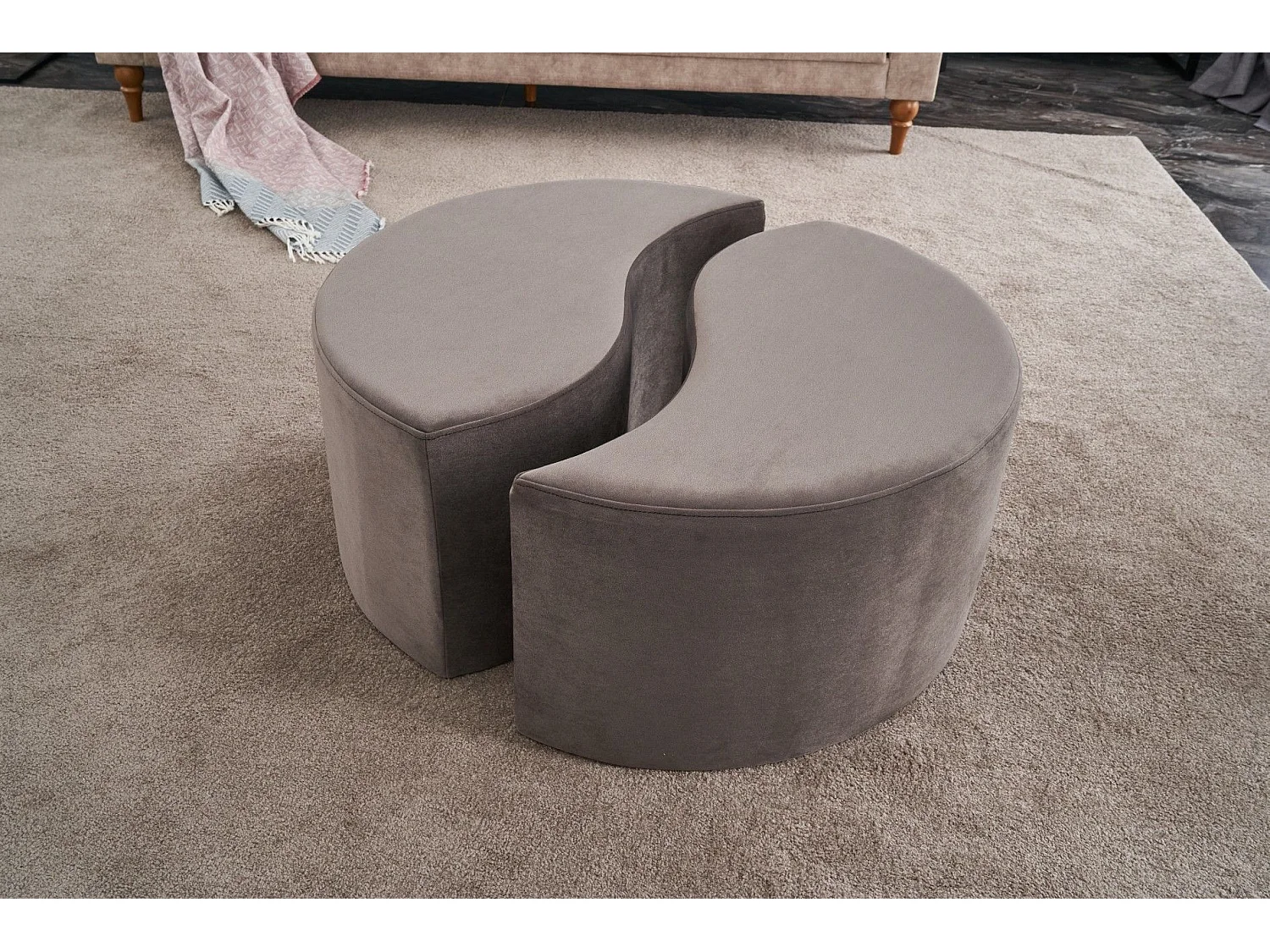 Lot de 2 poufs puzzle Ratsel L43xH40cm Velours Taupe