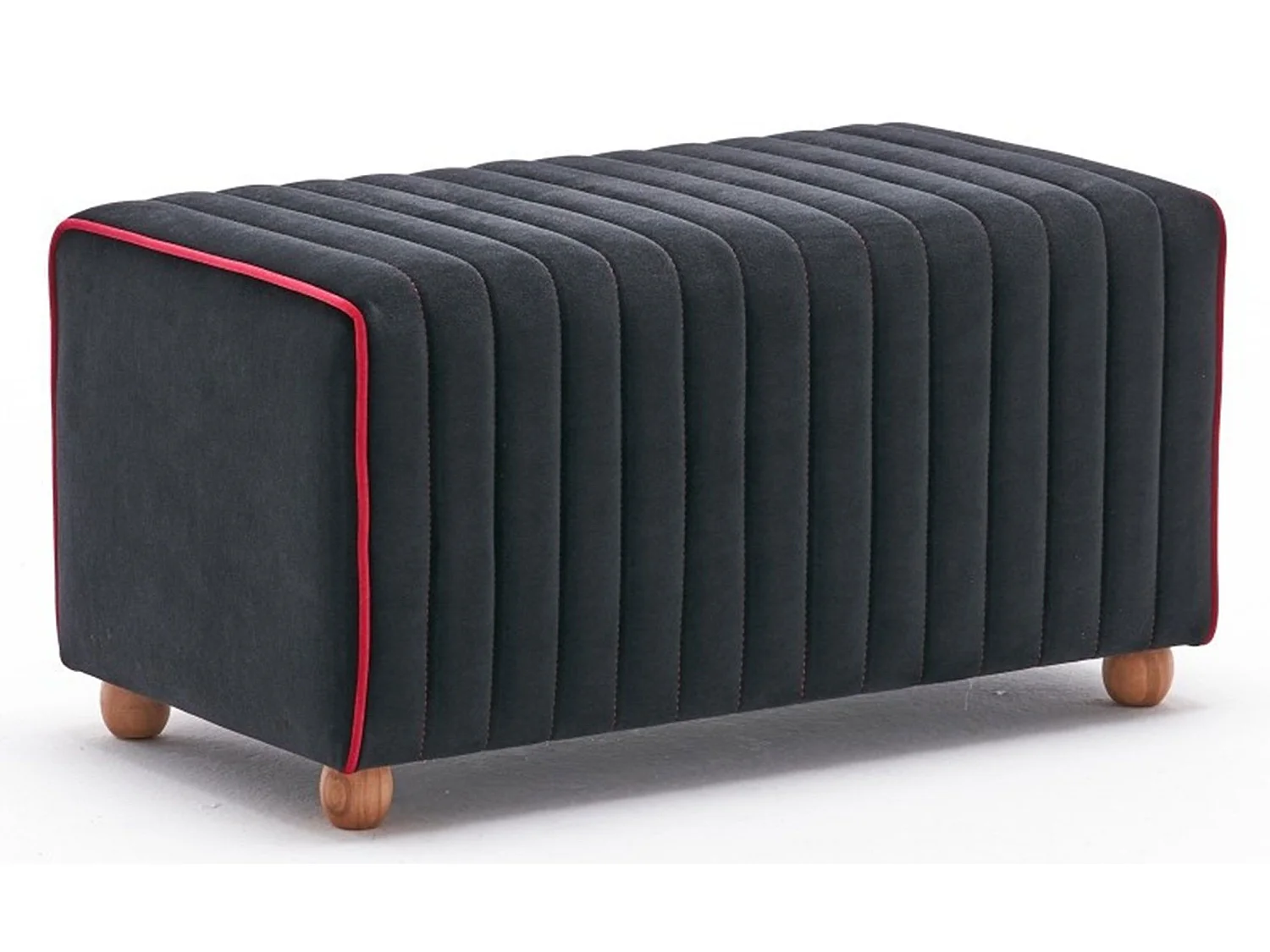 Pouf Sammy 80x40cm Velours Noir bordure Rouge