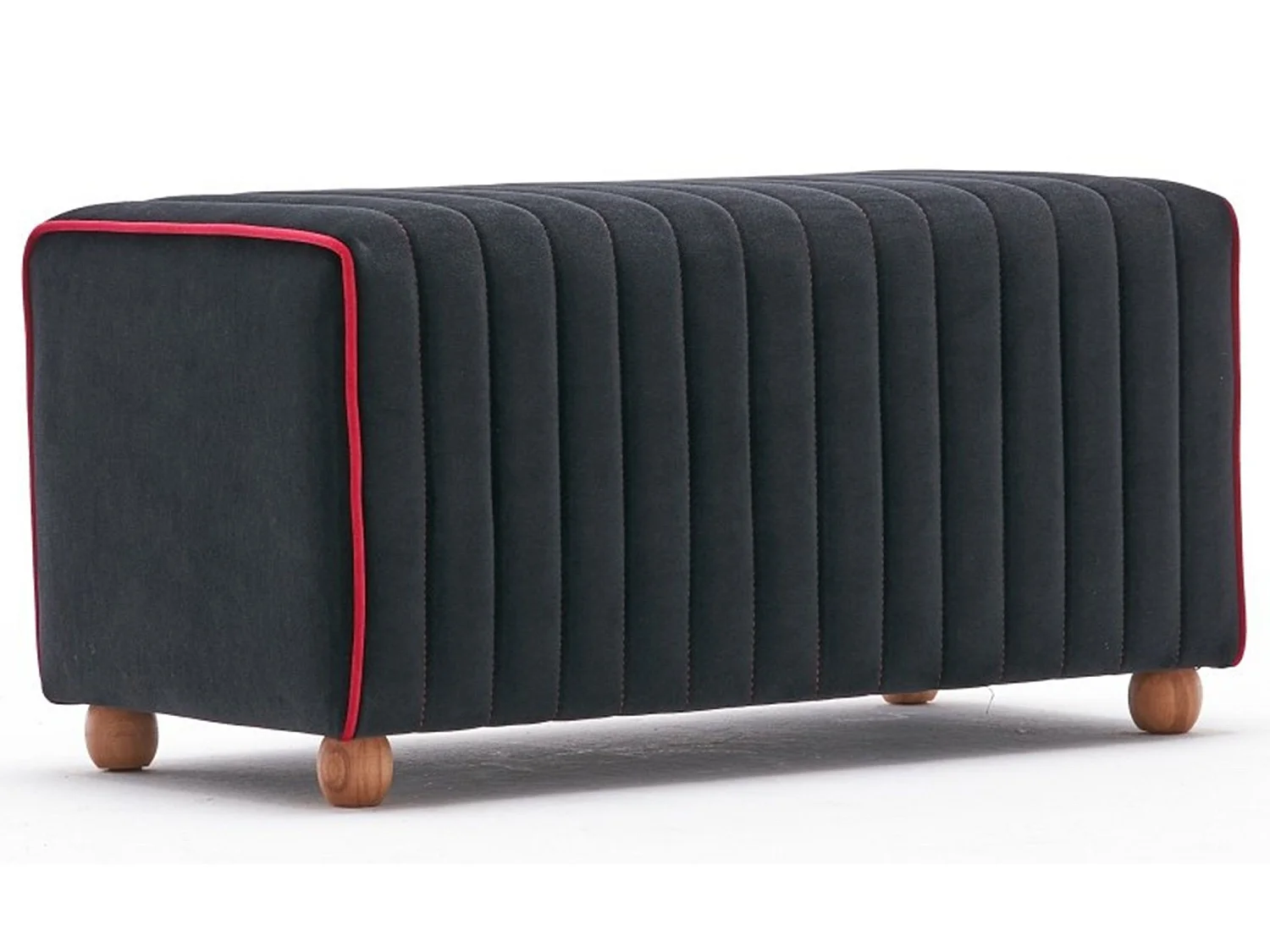 Pouf Sammy 80x40cm Velours Noir bordure Rouge