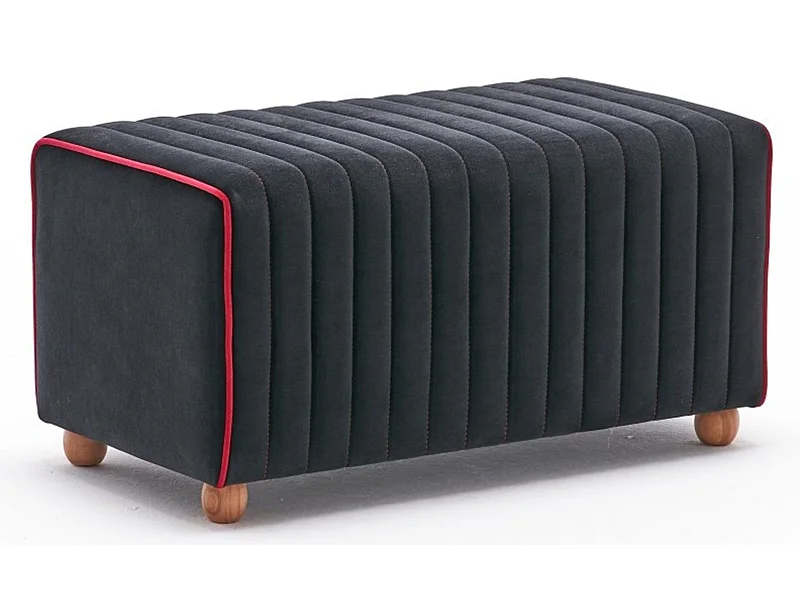 Pouf Sammy 80x40cm Velours Noir bordure Rouge