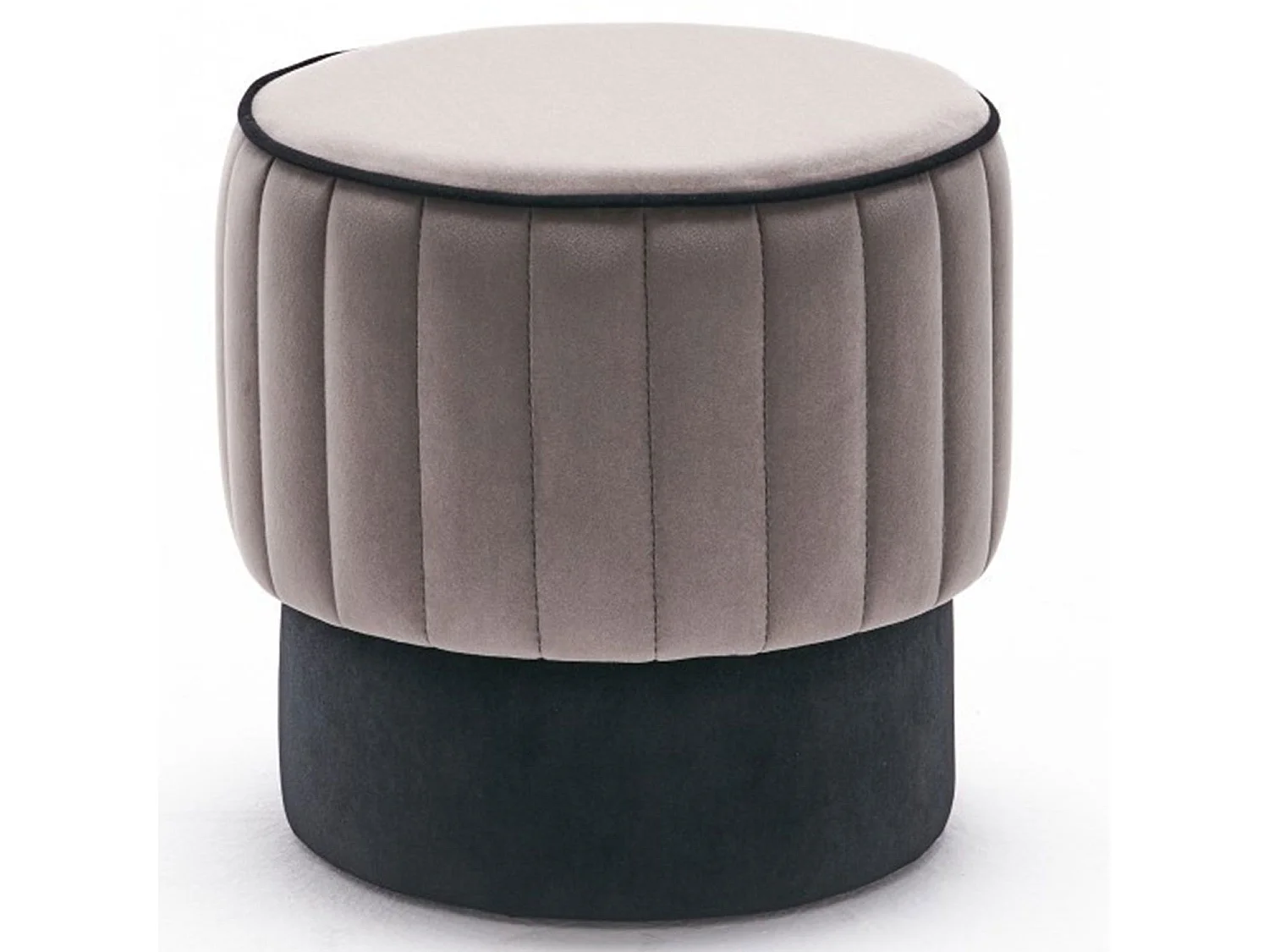Pouf rond Sammy D40cm Velours Noir et Gris