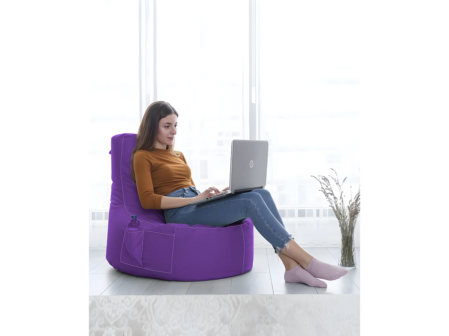 Pouf poire Arbane D70xH80cm Tissu Violet