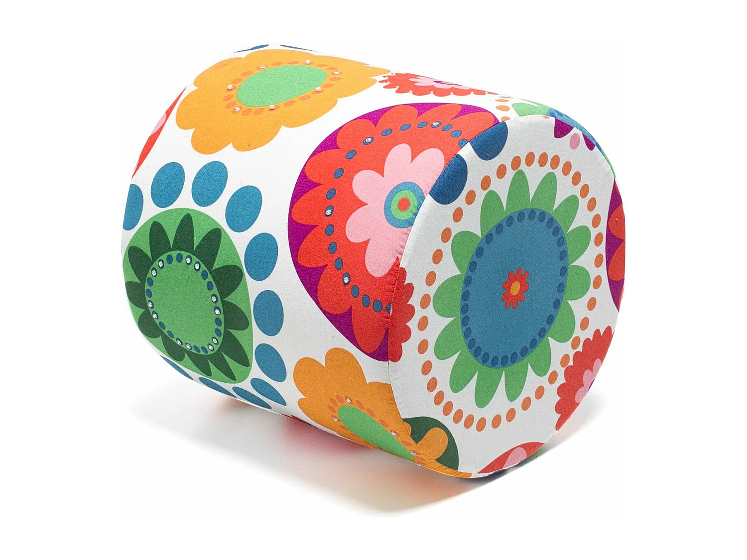 Pouf Falael D40cm Tissu Motif Fleurs Multicolore