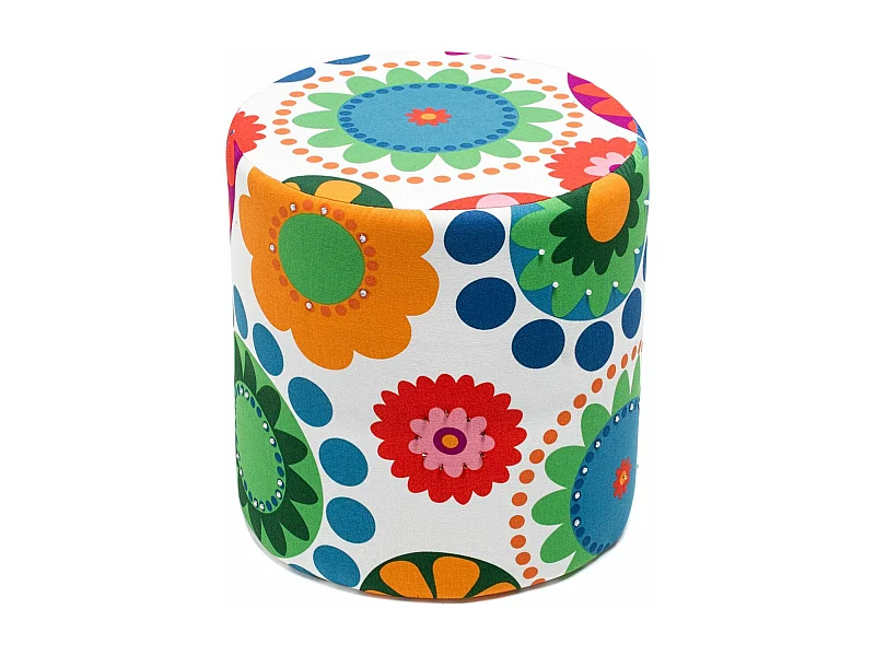 Pouf Falael D40cm Tissu Motif Fleurs Multicolore
