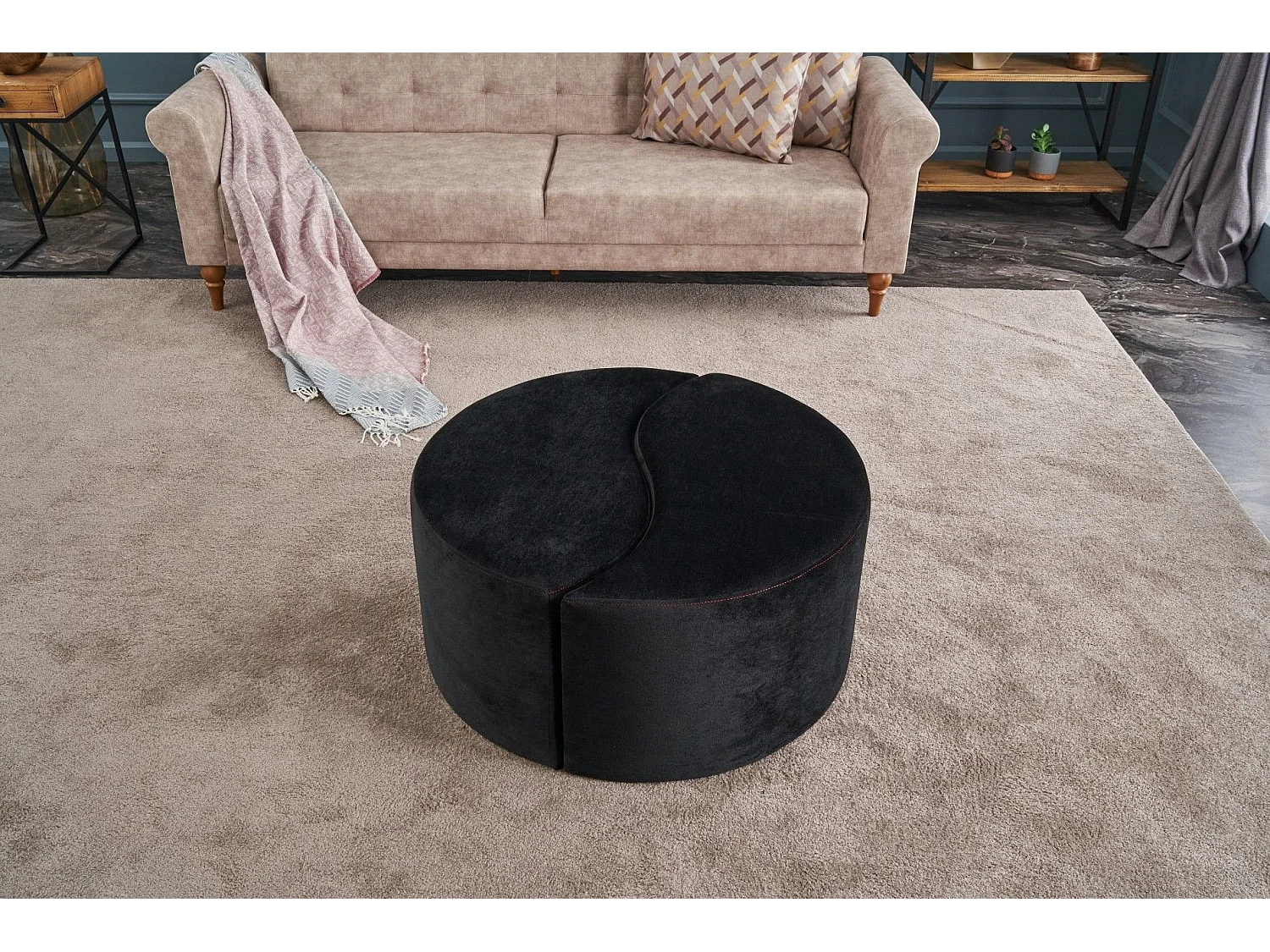 Lot de 2 poufs puzzle Ratsel L43xH40cm Velours Noir