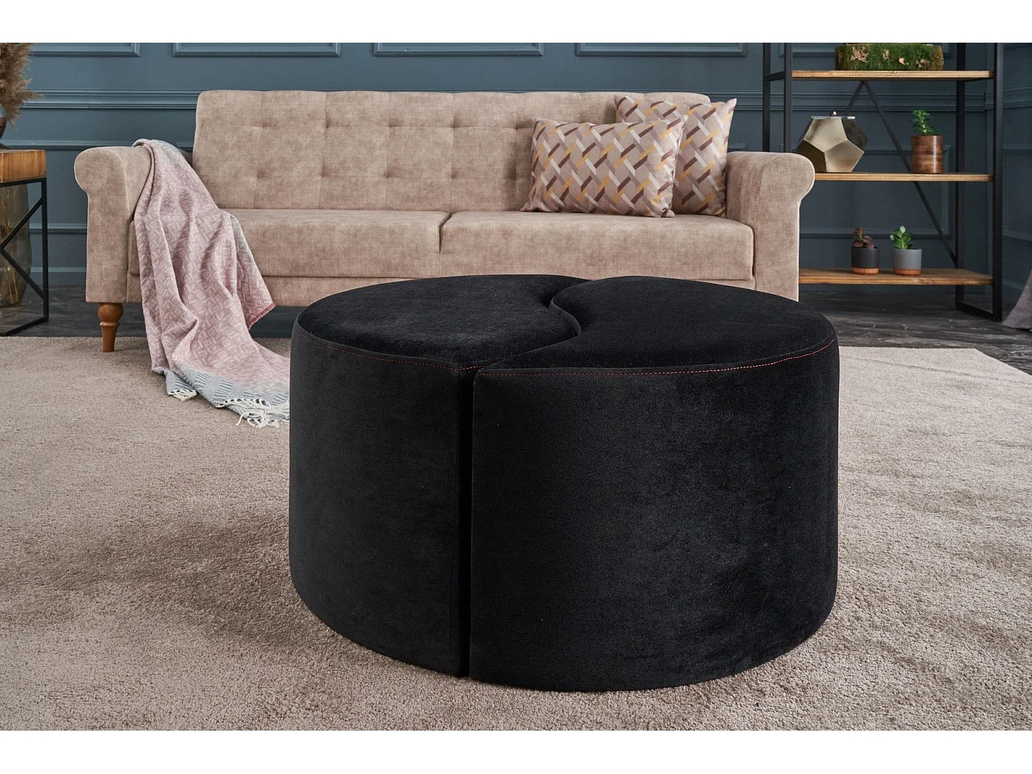 Lot de 2 poufs puzzle Ratsel L43xH40cm Velours Noir