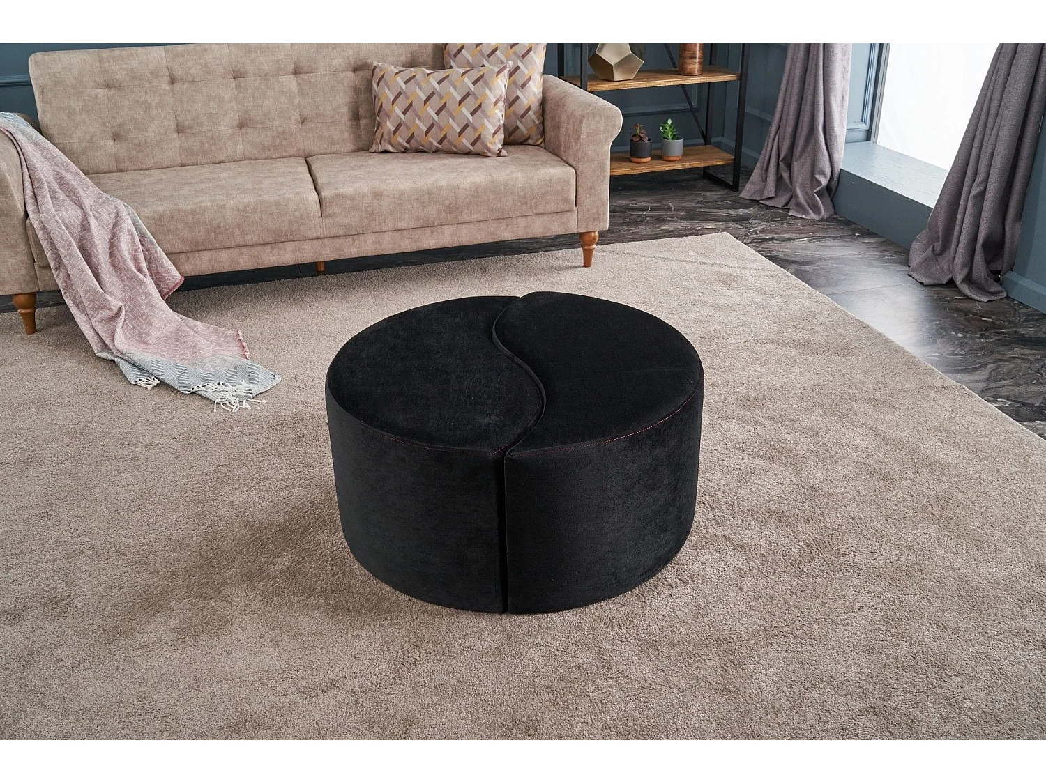 Lot de 2 poufs puzzle Ratsel L43xH40cm Velours Noir