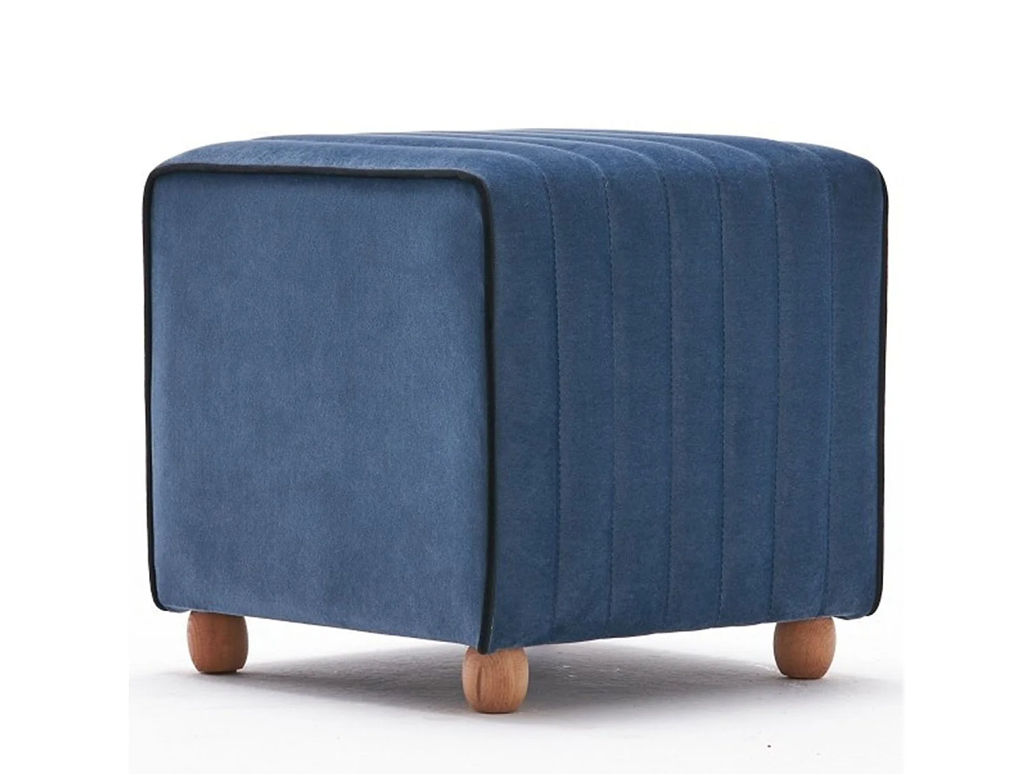 Pouf Sammy 40x40cm Velours Bleu bordure Noir