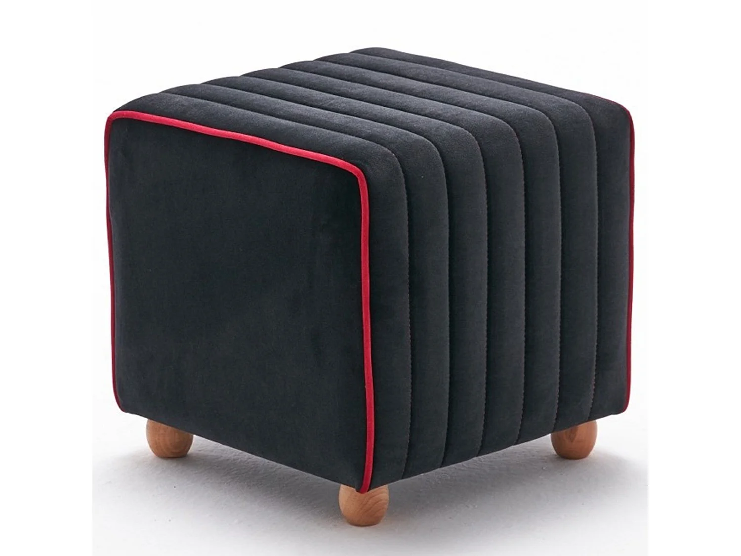Pouf Sammy 40x40cm Velours Noir bordure Rouge