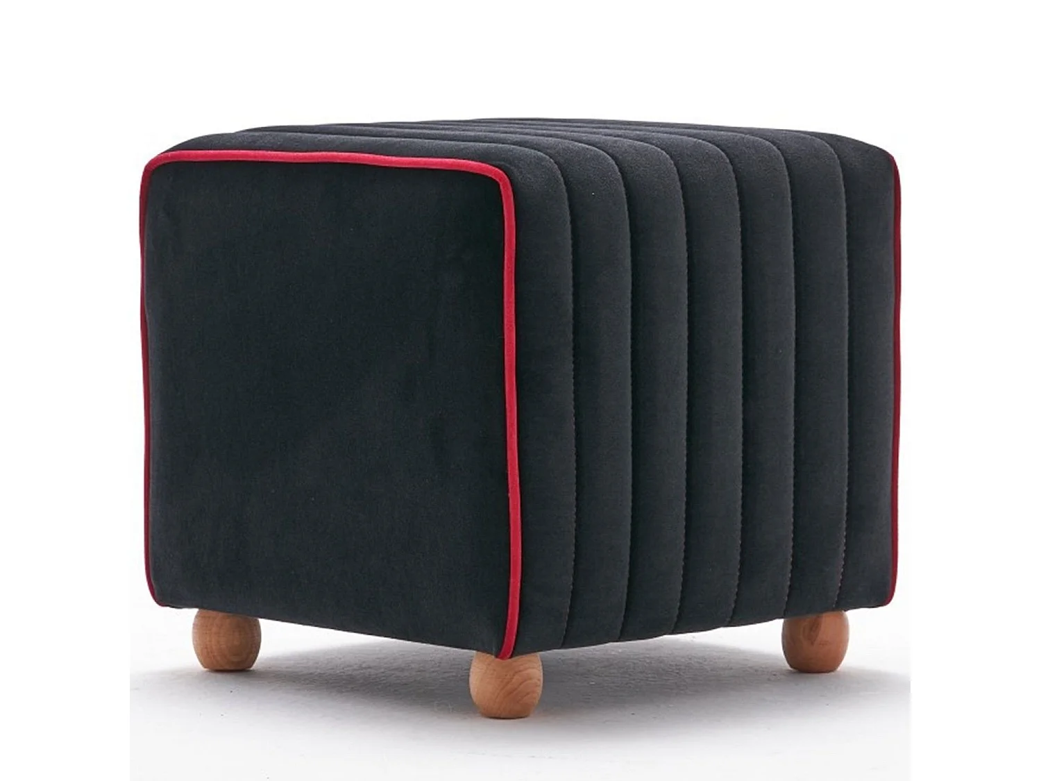 Pouf Sammy 40x40cm Velours Noir bordure Rouge