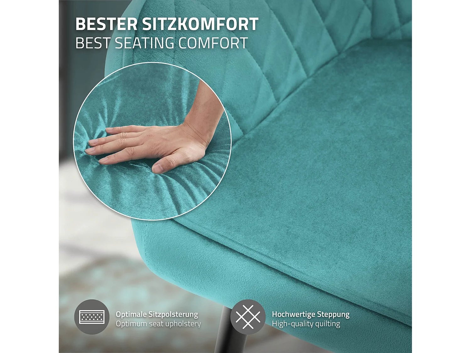 ML-Design Set di 2x Poltroncina per sala da pranzo turchese in velluto seduta e schienale imbottito gambe in metallo sedie cucina soggiorno salotto