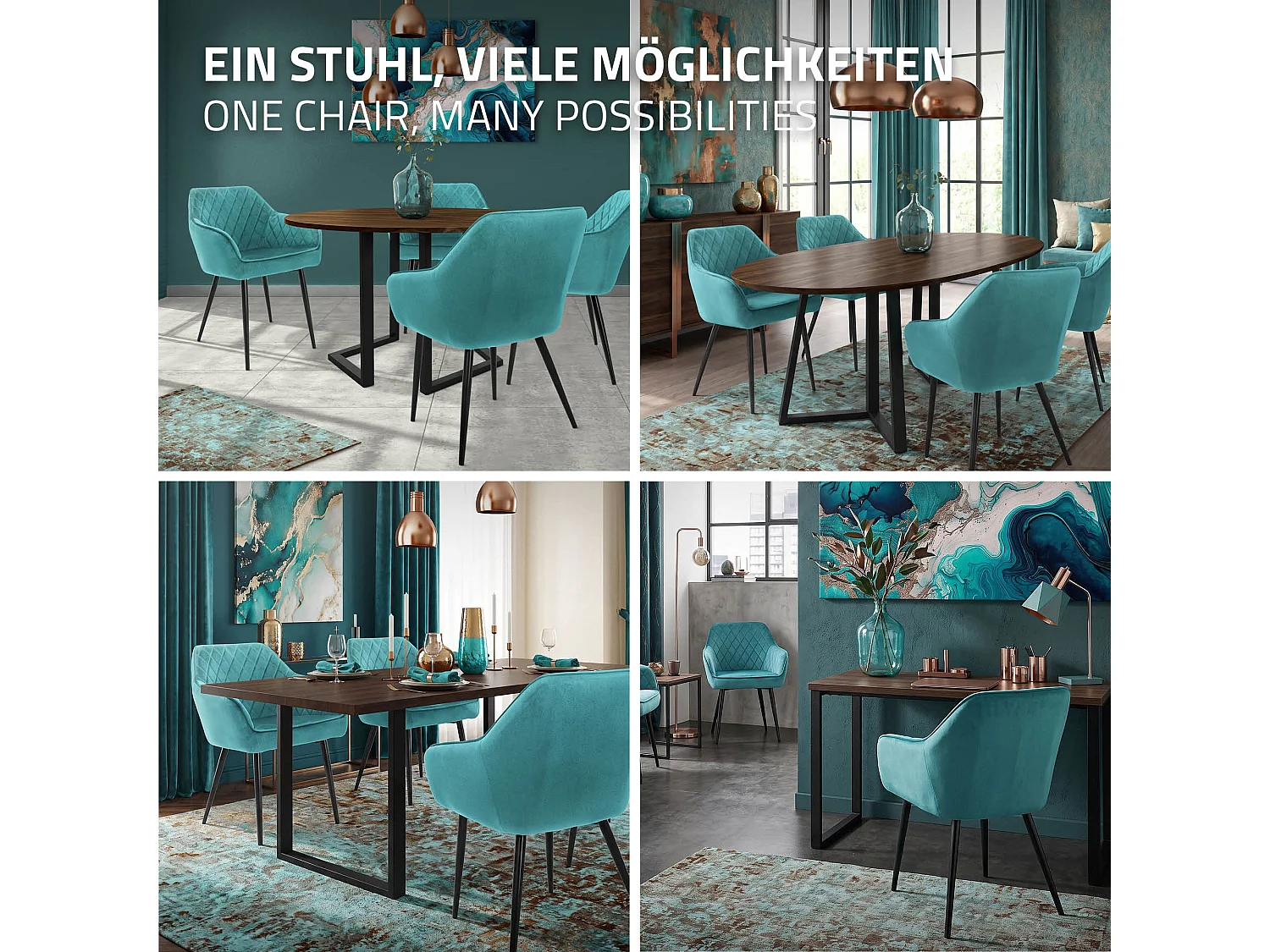 ML-Design Set di 2x Poltroncina per sala da pranzo turchese in velluto seduta e schienale imbottito gambe in metallo sedie cucina soggiorno salotto