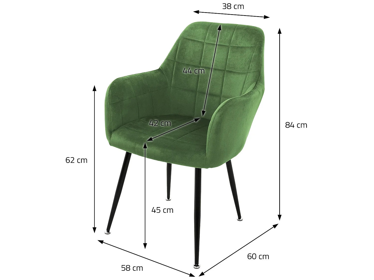 Set 2x chaises de salle à manger rembourré velours vert fauteuils retro/moderne