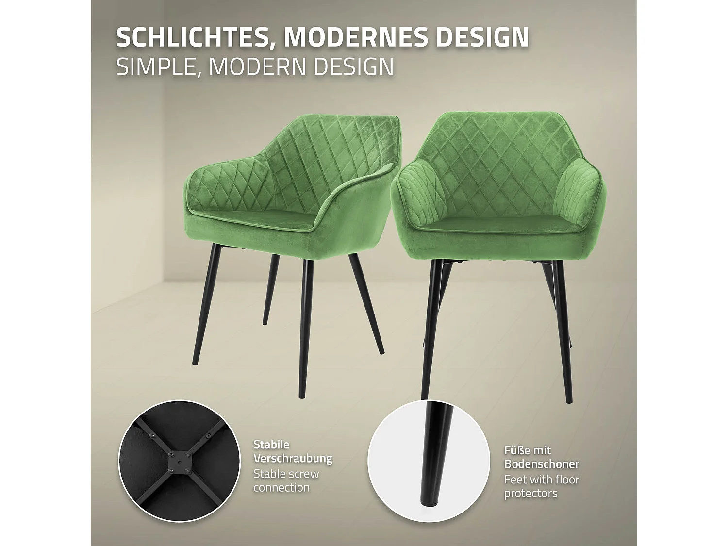 Lot de 2 chaises de salle à manger vert sauge assise dossier et accoudoirs ergonomiques revêtement en velours doux pieds noir en acier design moderne