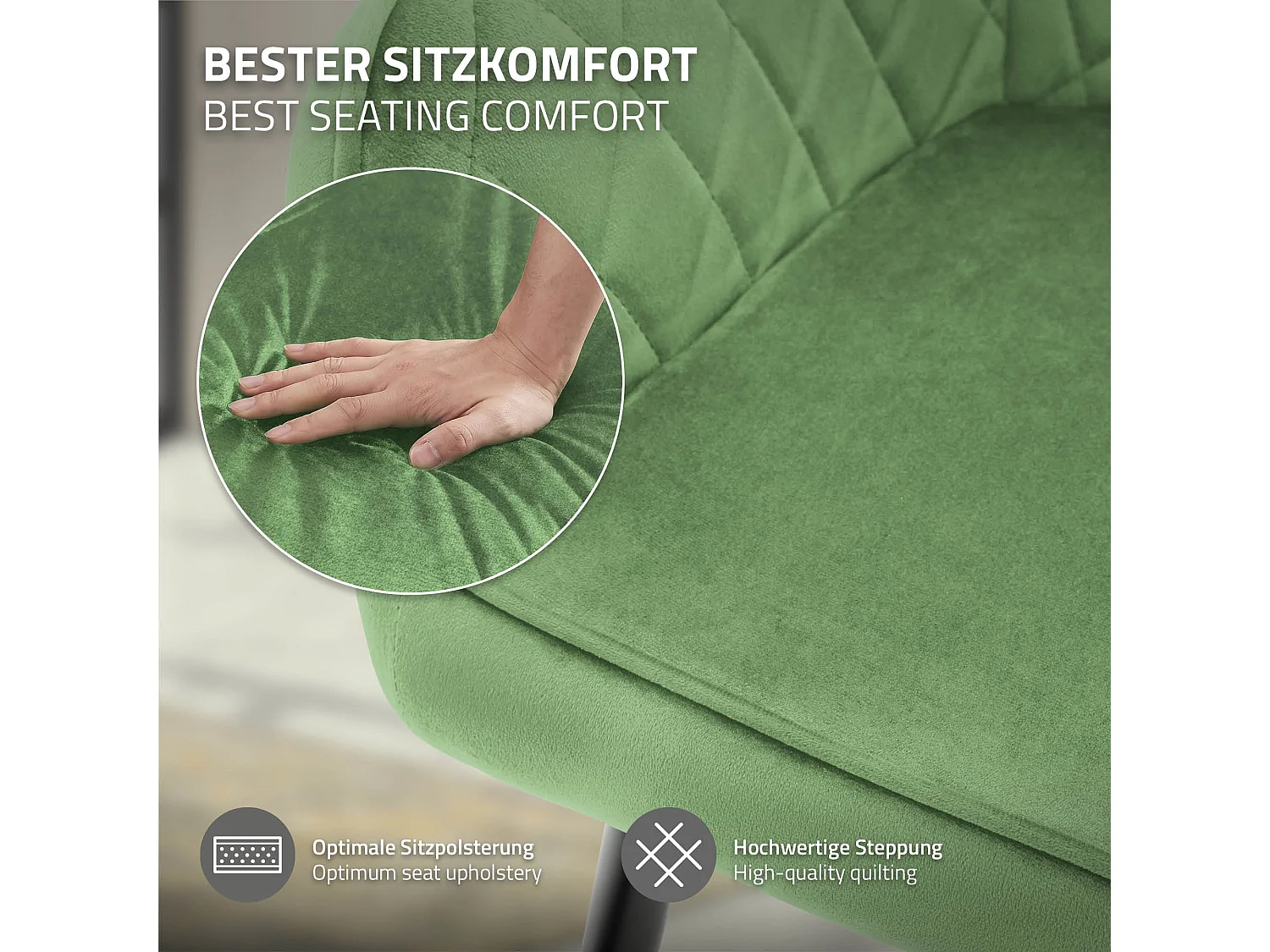 Lot de 2 chaises de salle à manger vert sauge assise dossier et accoudoirs ergonomiques revêtement en velours doux pieds noir en acier design moderne