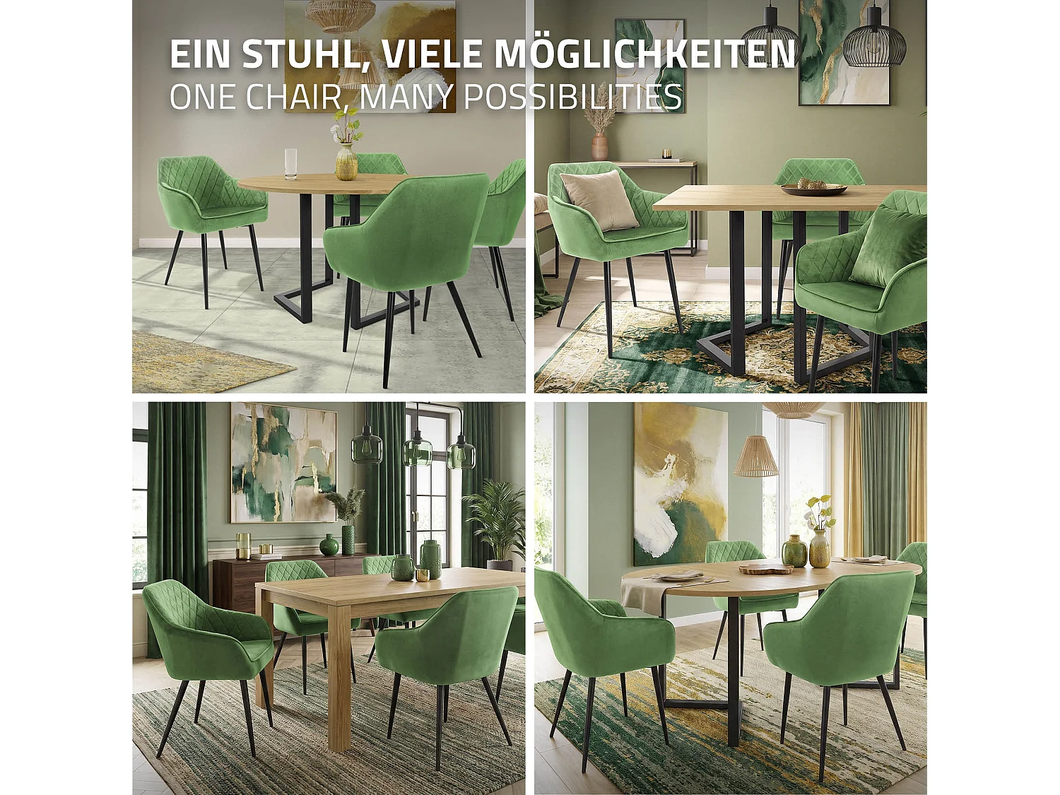 Lot de 2 chaises de salle à manger vert sauge assise dossier et accoudoirs ergonomiques revêtement en velours doux pieds noir en acier design moderne