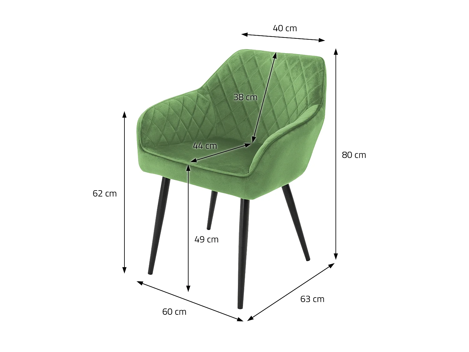 Lot de 2 chaises de salle à manger vert sauge assise dossier et accoudoirs ergonomiques revêtement en velours doux pieds noir en acier design moderne