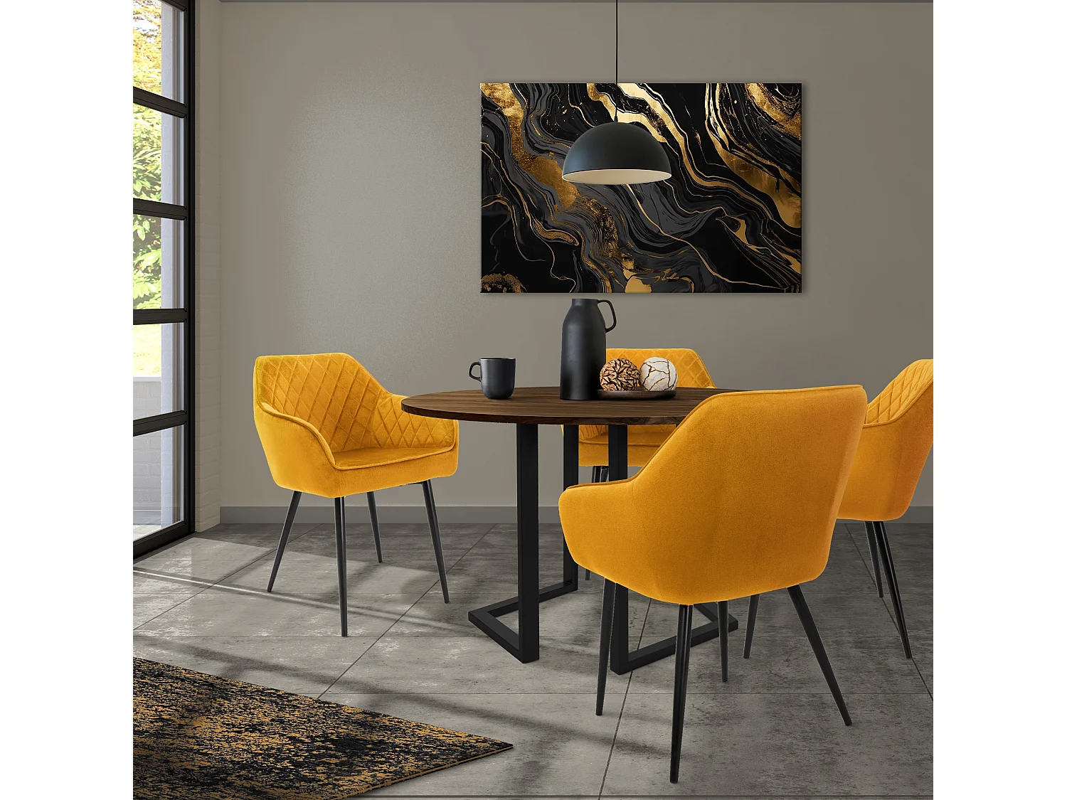 Lot de 2x chaises de salle à manger rembourrée en velours fauteuils salon ocre