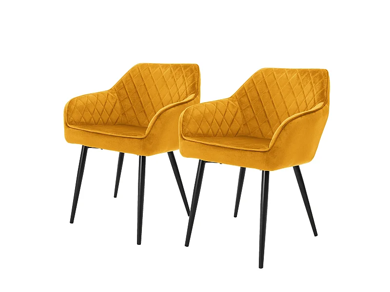 Lot de 2x chaises de salle à manger rembourrée en velours fauteuils salon ocre