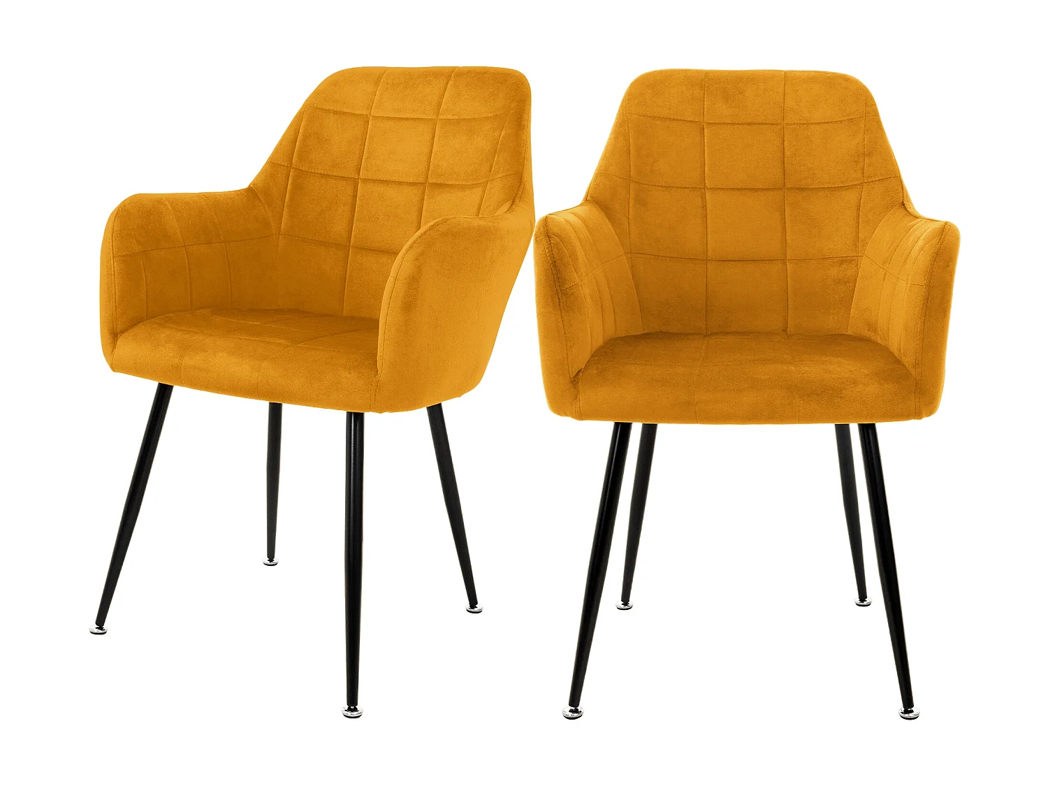 Set 2x chaises de salle à manger rembourré velours ocre fauteuils retro/moderne