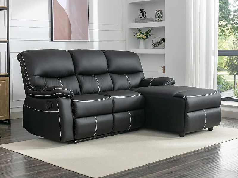 Relaxhoekbank met hoek rechts van zwart kunstleer CANBY