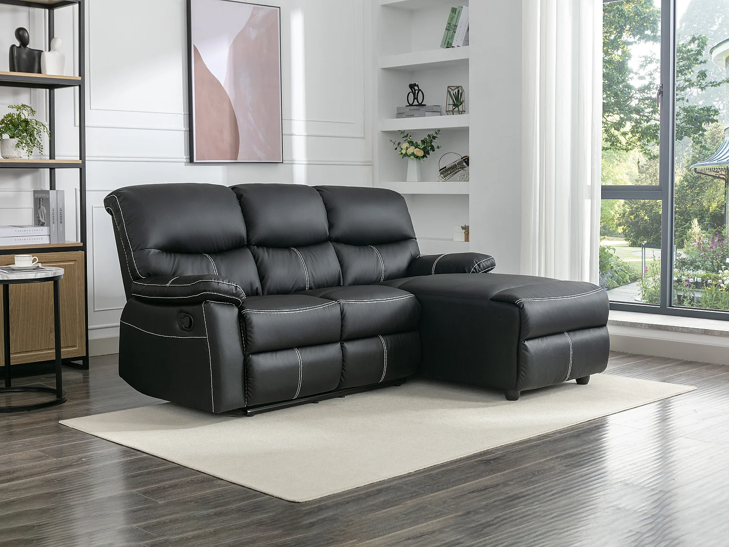 Canapé d'angle droit relax en simili noir CANBY