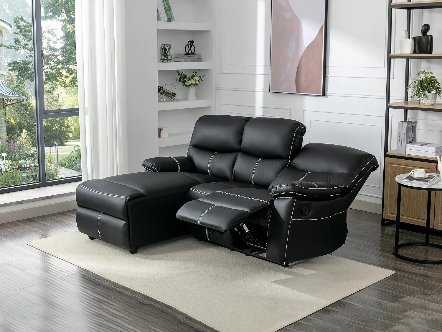 Eckrelaxsofa - Ecke links - Kunstleder - Schwarz - CANBY