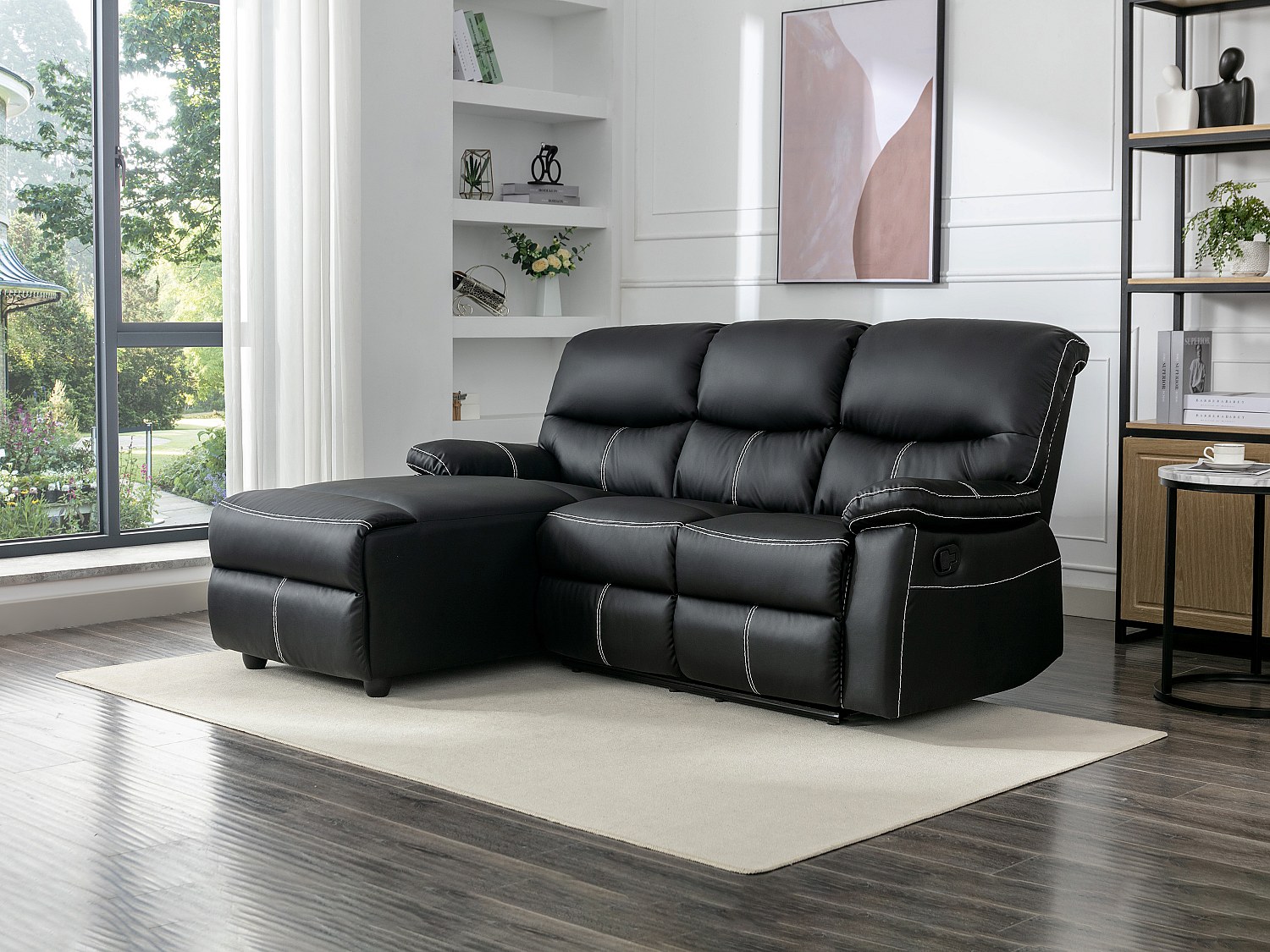 Vente-unique Eckrelaxsofa - Ecke Links - Kunstleder - Schwarz - Canby