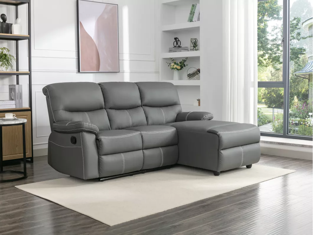 Kauf Unique Eckrelaxsofa - Ecke rechts - Kunstleder - Grau - CANBY