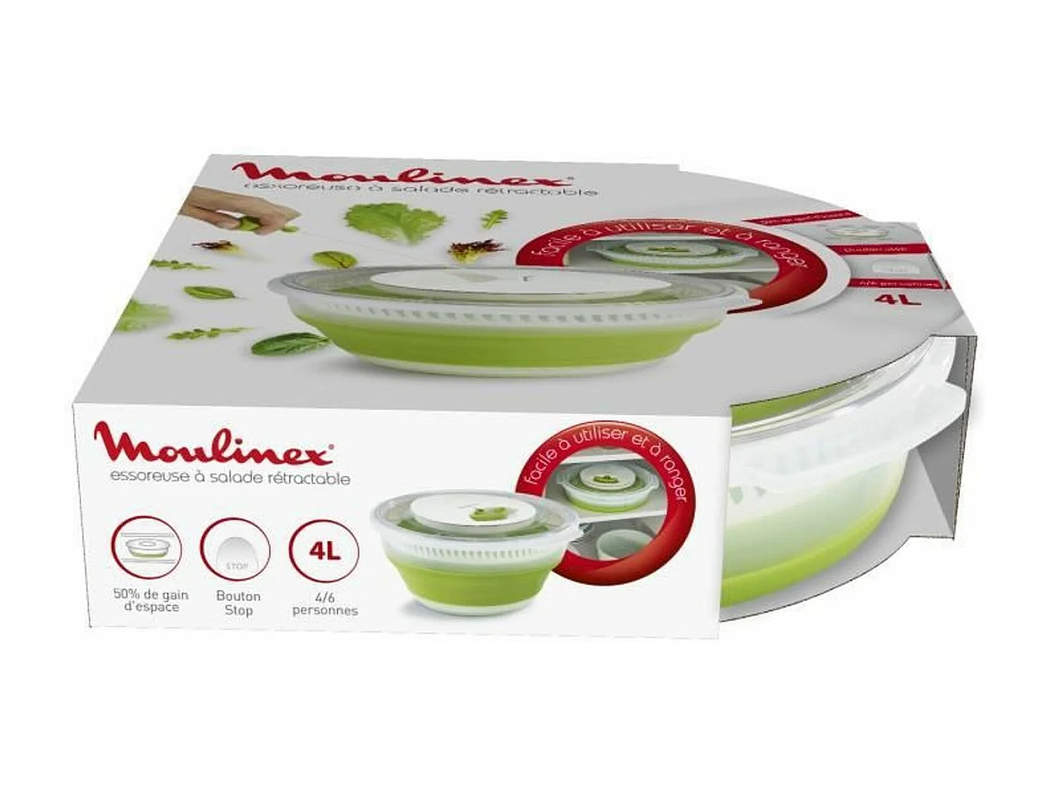 Essoreuse à salade rétractable 4 L antidérapante - Vert-blanc