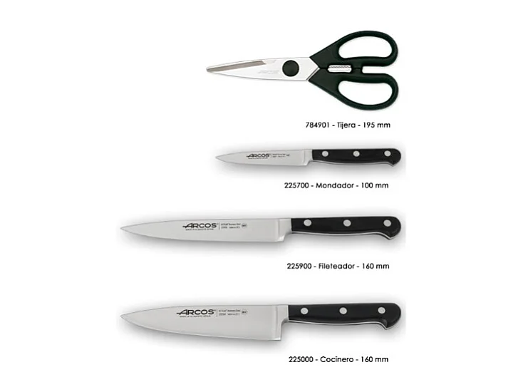 Arcos Serie Ópera Messerset + Edelstahlschere mit Holzhalter