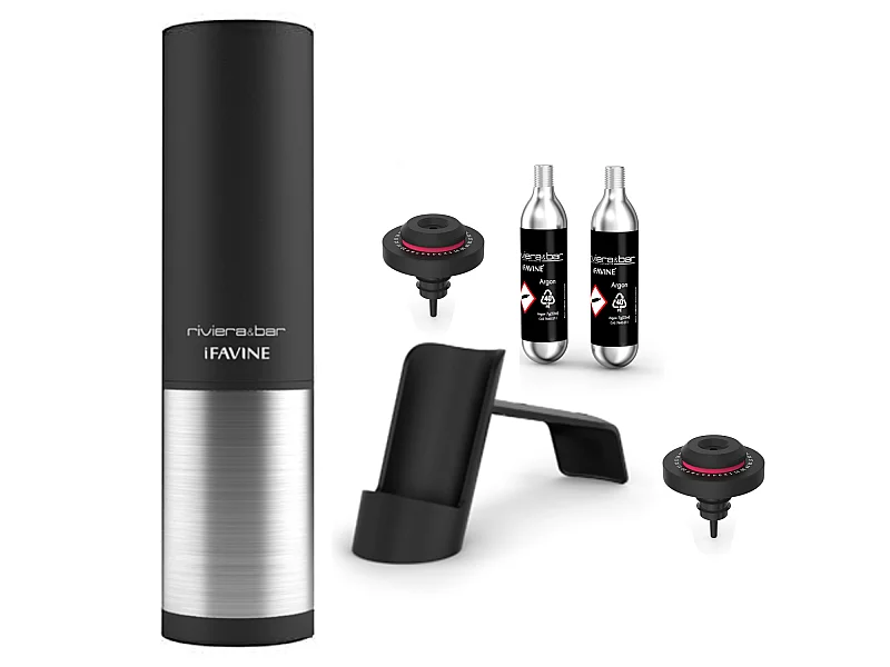 Riviera & Bar Coffret 2 bouchons pour vin + 2 cartouches d'argon - bvg350