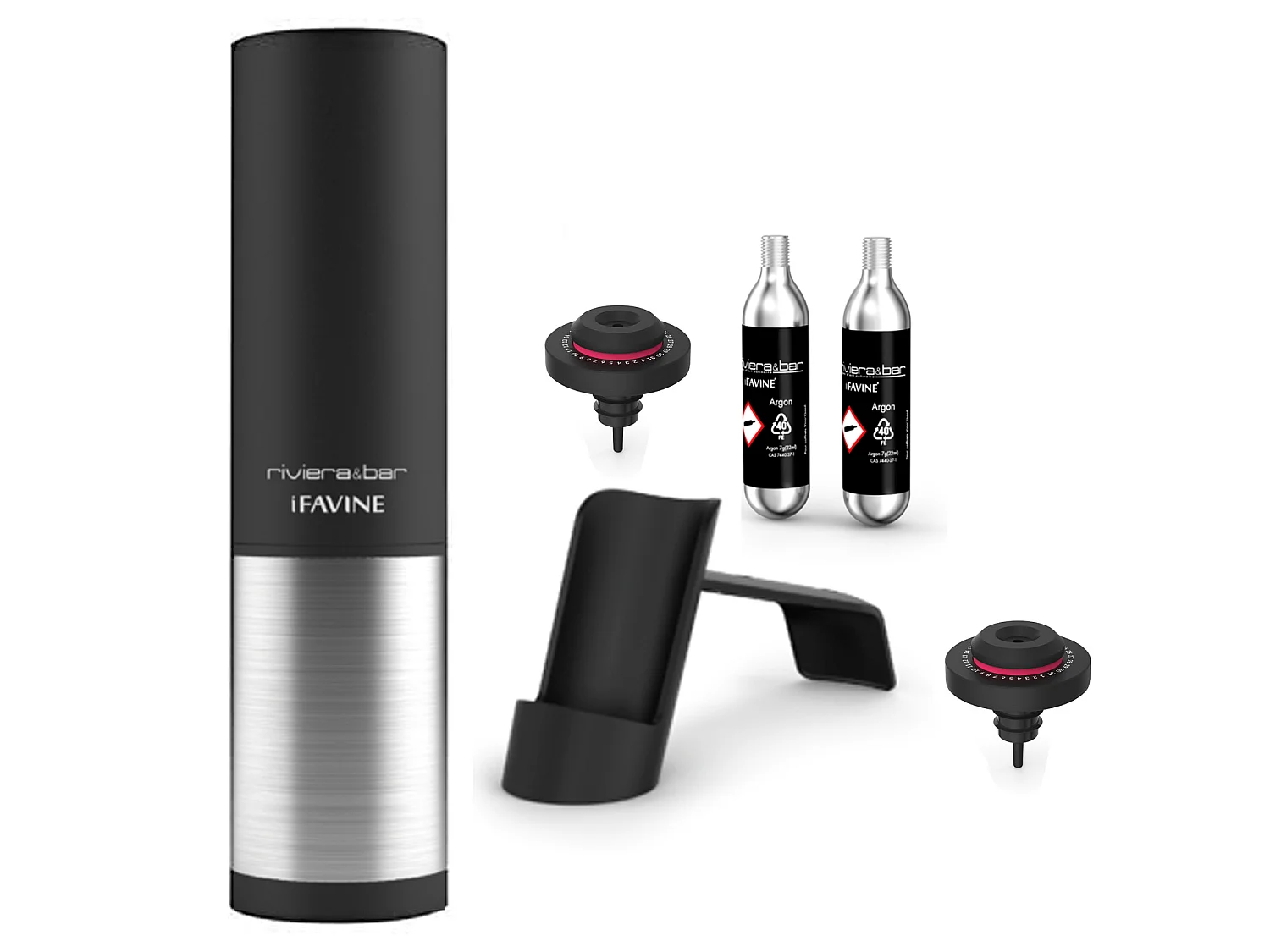 Riviera & Bar Coffret 2 bouchons pour vin + 2 cartouches d'argon - bvg350