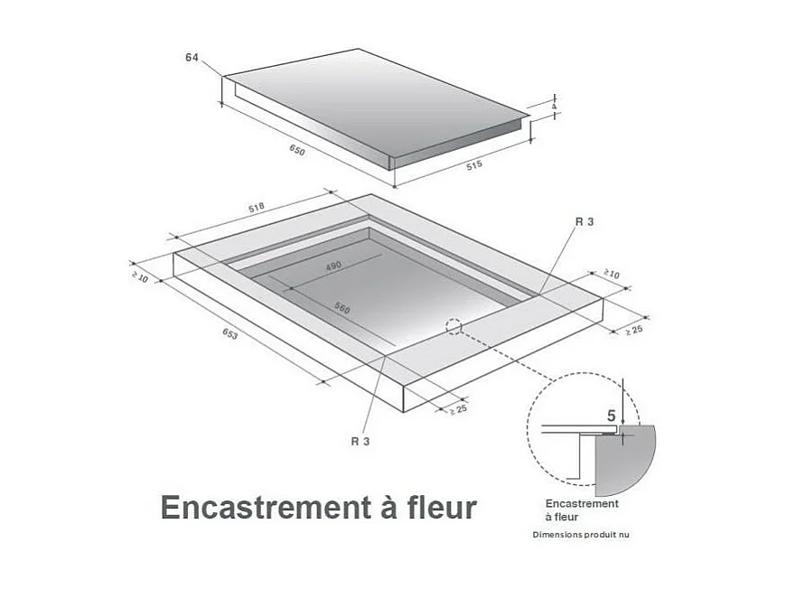 Plaque induction DE DIETRICH 7200W 65cm, DPI7584X