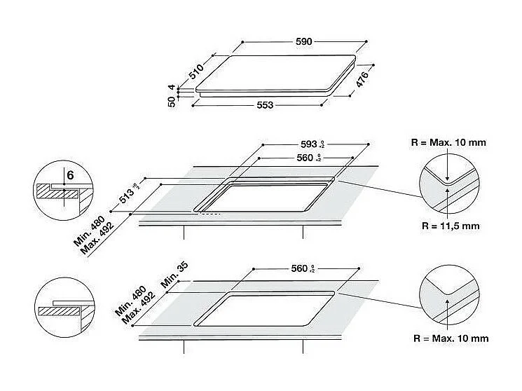 Plaque induction INDESIT 7200W 59cm, IS 33 Q 60 NE