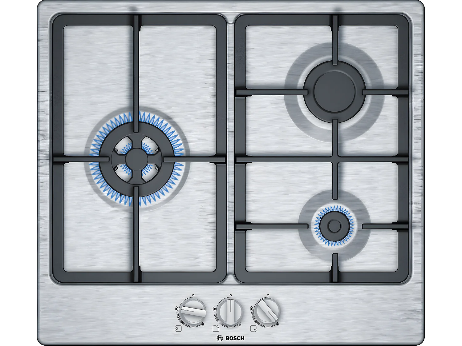 Bosch Table inox gaz 60cm 3 feux - pgc6b5b90