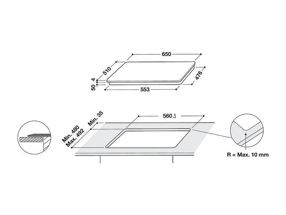 Plaque induction WHIRLPOOL 7200W 65cm, WLB 4265 BFIXL